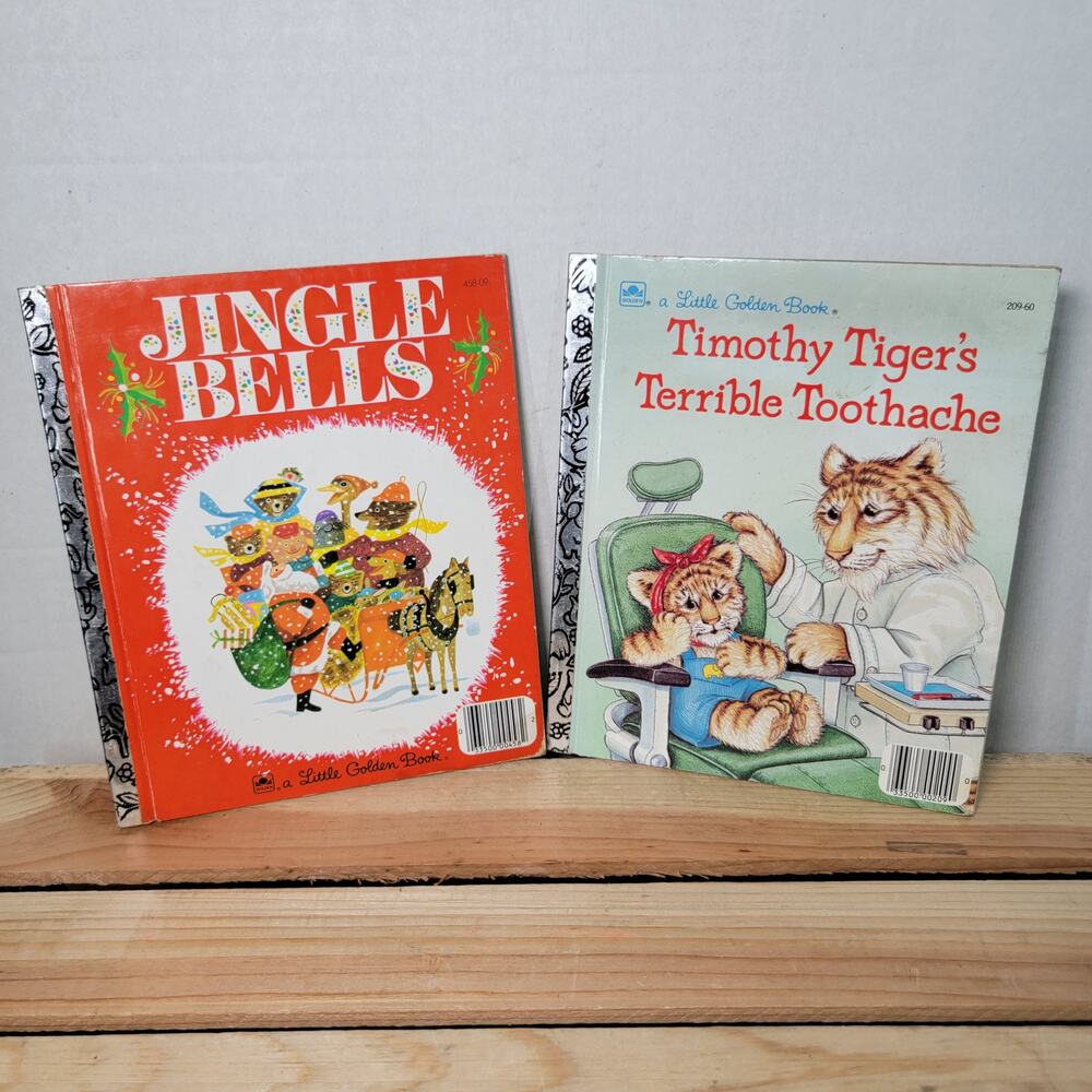 VINTAGE 2 Little Golden Books: Jingle Bells & Timothy Tiger (hardback)
